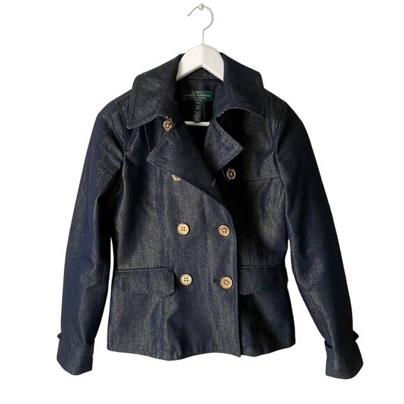 Ralph Lauren Double Breasted Metallic Sparkle Jean Jacket Size Small Petite - Picture 1 of 6